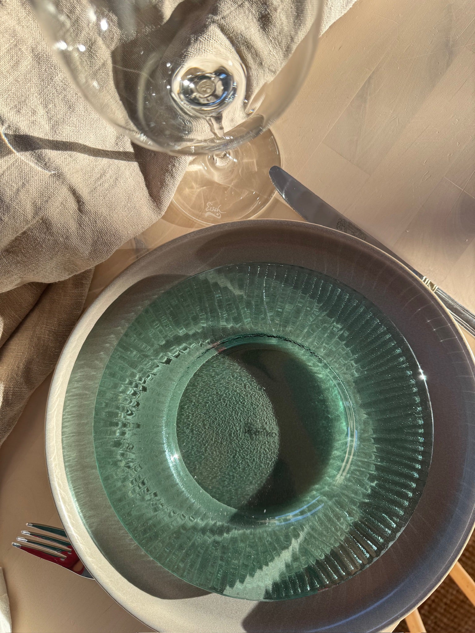 Just Glass Plate Stripe Green/22cm